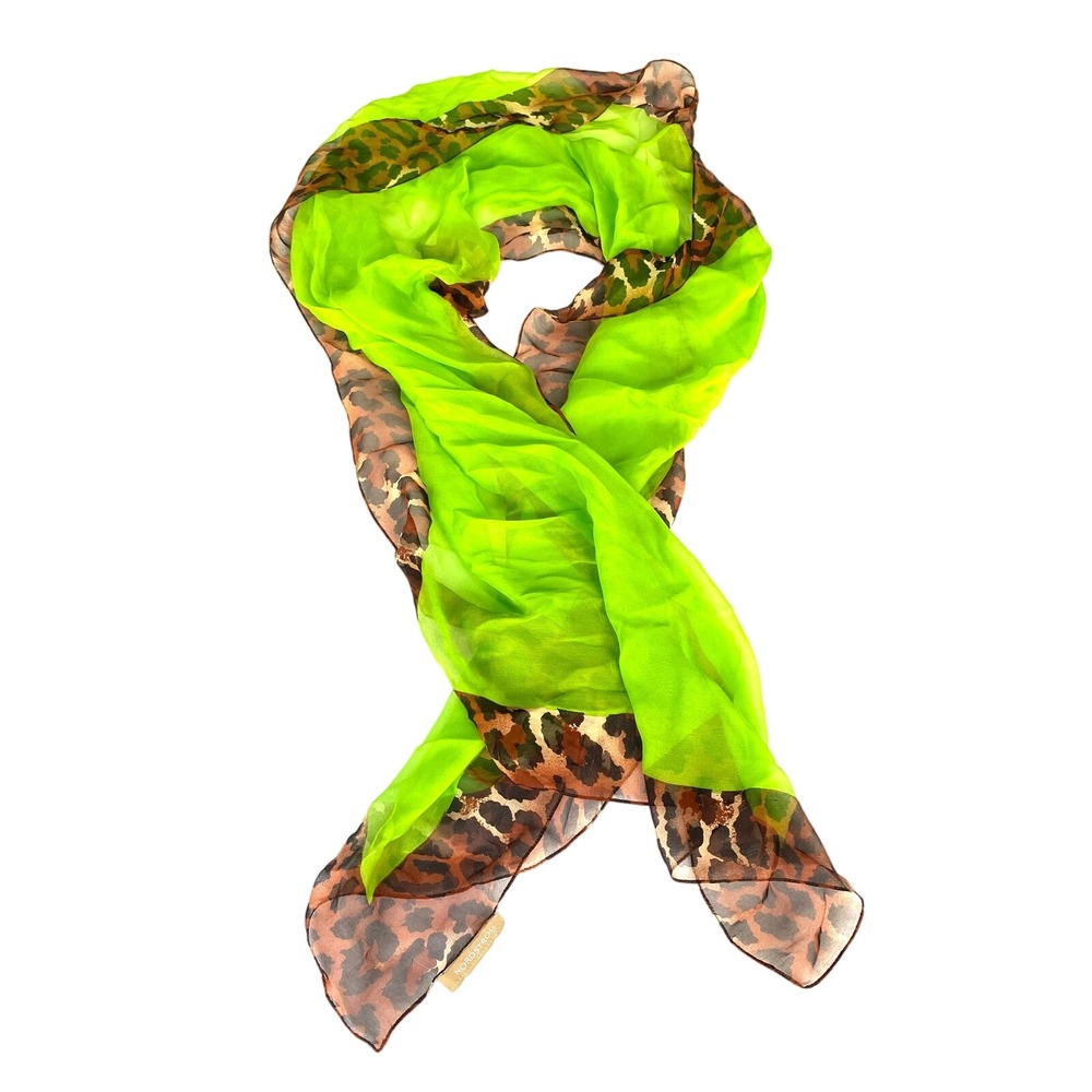 Nordstrom Lime Green Leopard Print Border Sheer Rectangular Scarf